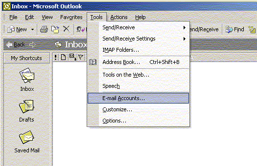 Click on E-mail Account in the Tools Menu